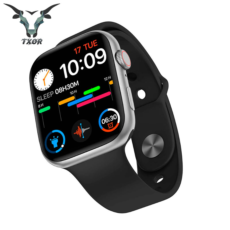 TXOR BLACKOUT T55 Smart Watch Fitness Band 44mm Silver Color Touch Screen for ANDROID and IOS, Black Strap and Wireless Charger (With Bluetooth Calling)