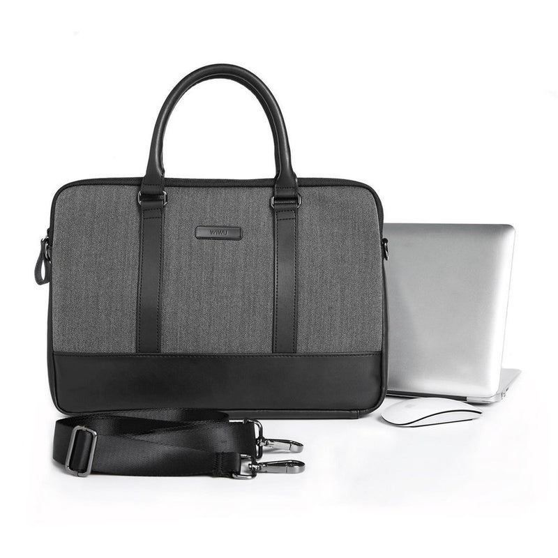 WiWU® London Briefcase 13.3" Laptop Messenger Bag with Leather Finish, Grey Black