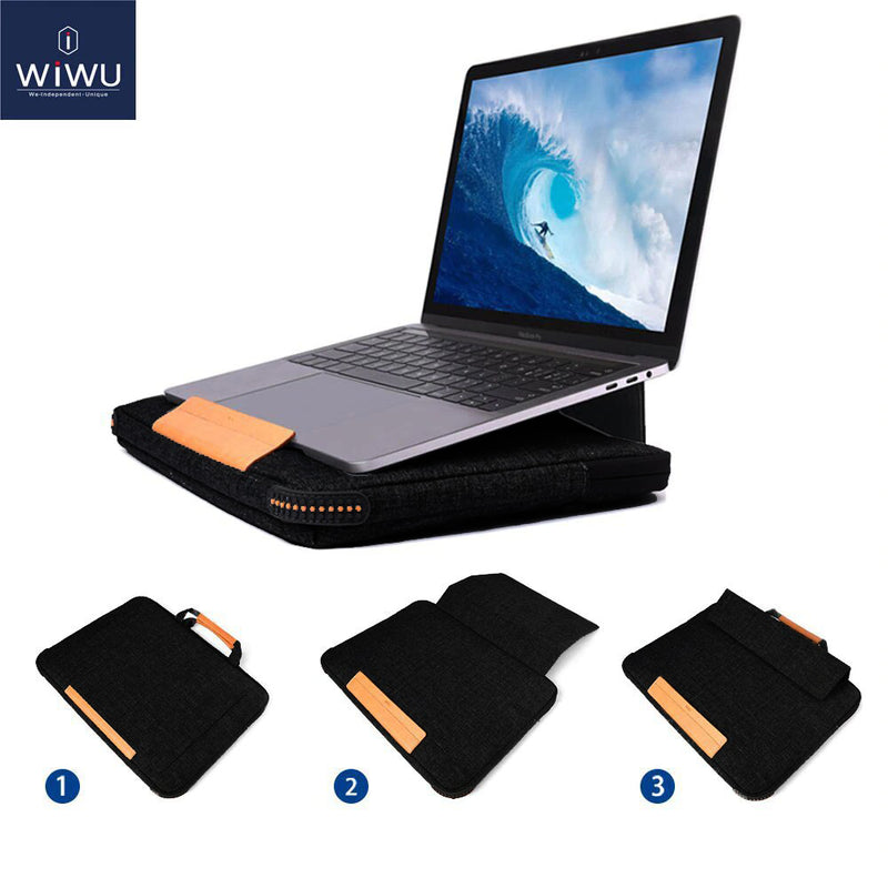 WiWU 13.3" inch Laptop Sleeve Briefcase Bag Stand with Protective Layer for Mac-book, Black Color