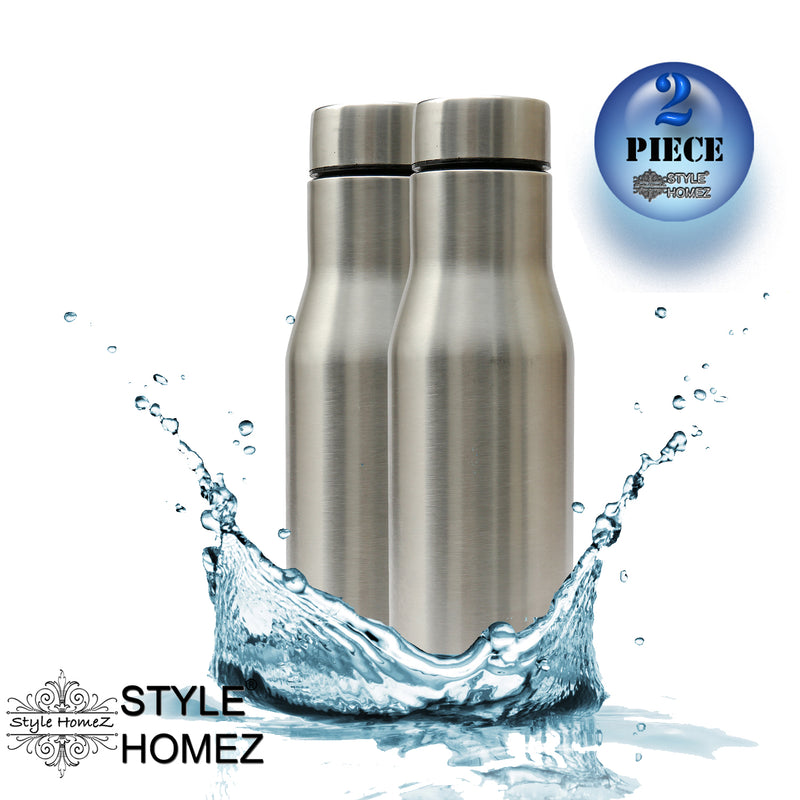 Style Homez Stainless Steel Water Fridge Bottle 750 ml Gym Sipper Silver Chrome Color - BPA Free, Food Grade Quality (Set of 2)