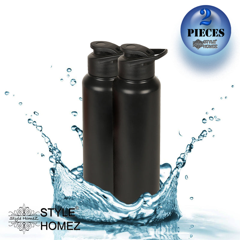 Style Homez Stainless Steel Water Bottle 1000 ml Gym Sipper Black Color - BPA Free, Food Grade Quality (Set of 2)