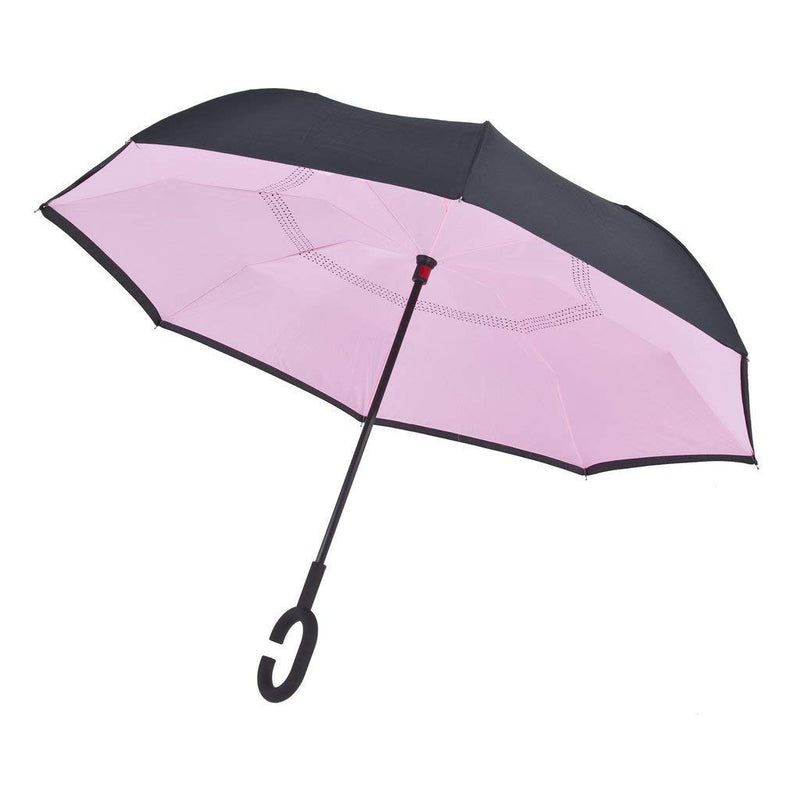 Style Homez Innovative Double Layer UV Coated Inverted Reversible Large Black Umbrella, 125 cm Pink Color