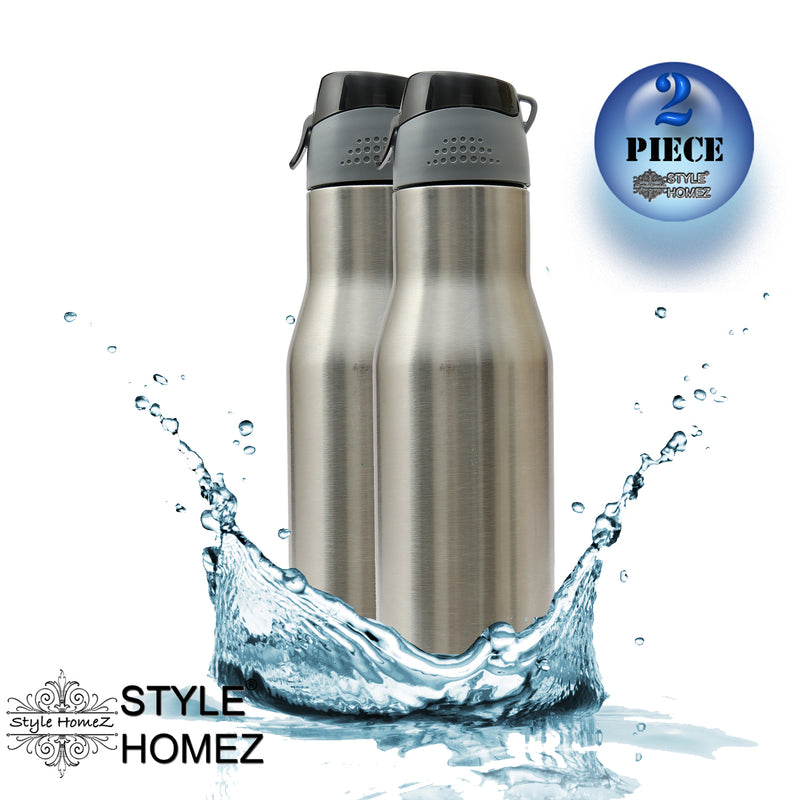 Style Homez Stainless Steel Water Sports Bottle 750 ml Gym Sipper Silver Chrome Color - BPA Free, Food Grade Quality (Set of 2)