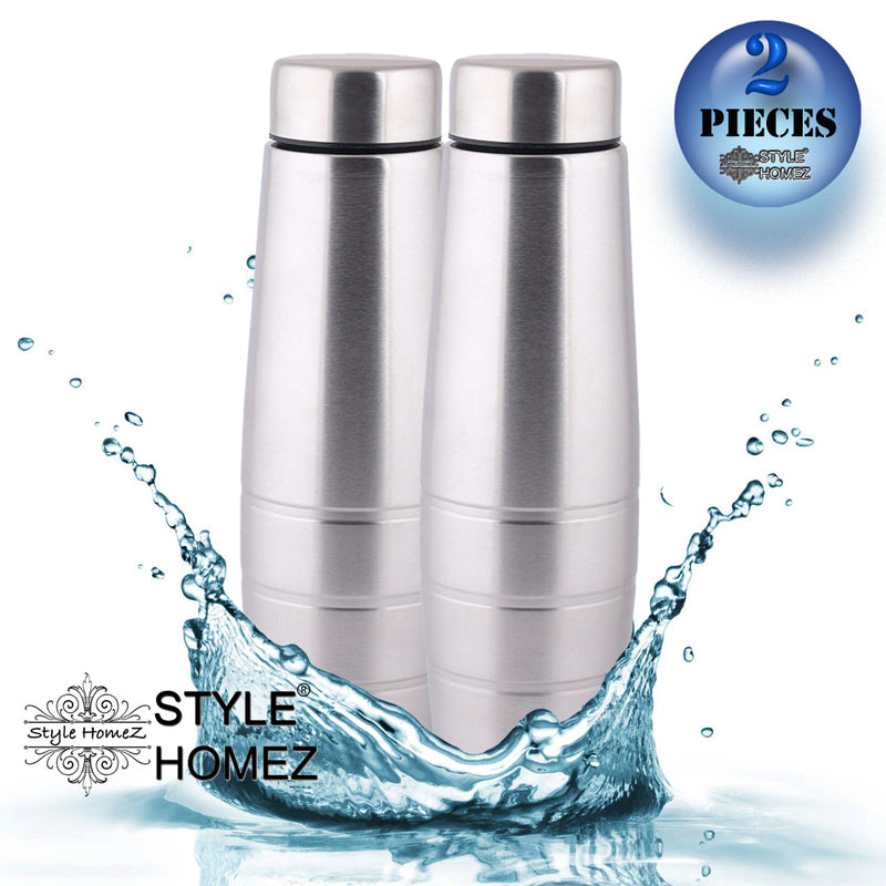 Style Homez Stainless Steel Fridge Curve Water Bottle 1000 ml, Silver Chrome  Color - BPA Free, Food Grade Quality (Set of 2)