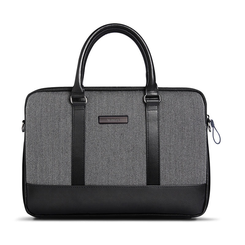 WIWU® London Briefcase 15.6" Laptop Messenger Bag with Leather Finish, Grey Black