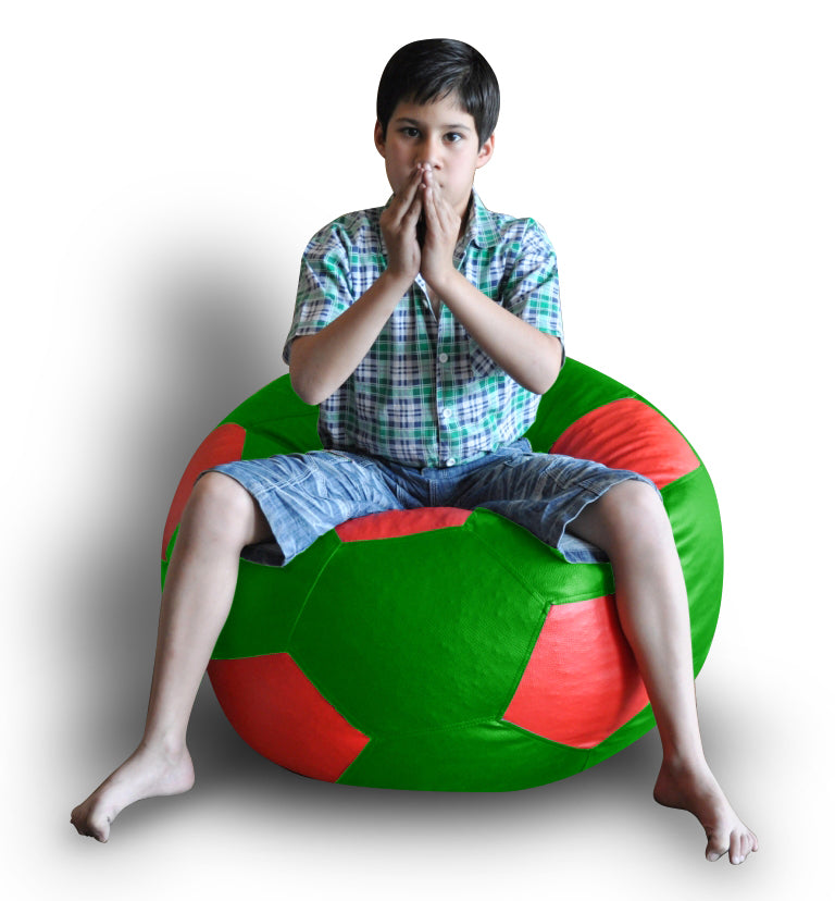 Style Homez Premium Leatherette Football Bean Bag XXL Size Green-Red Color Filled with Beans Fillers