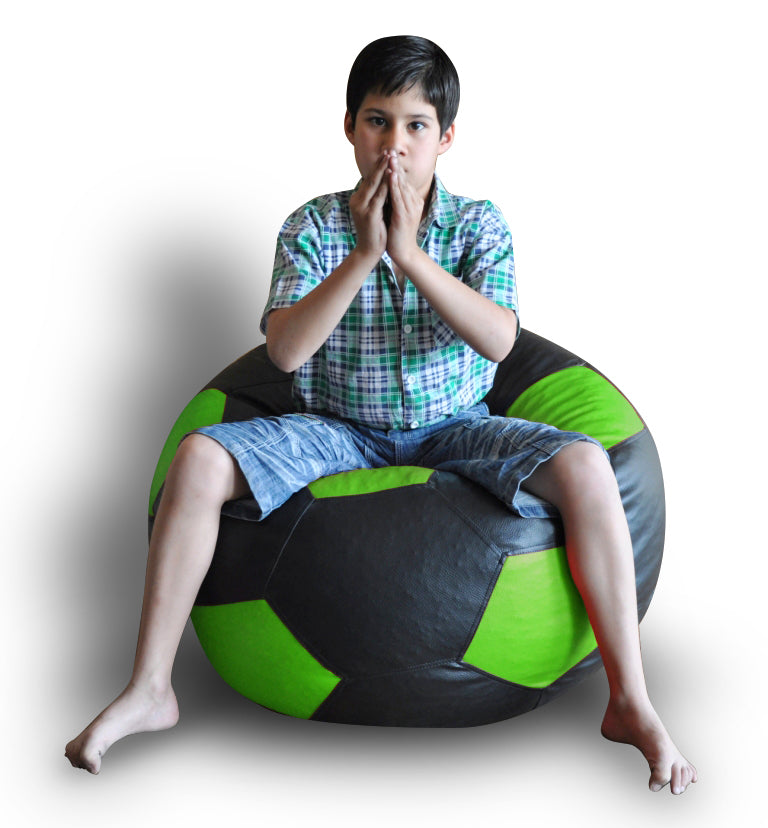Style Homez Premium Leatherette Football Bean Bag XXL Size Black-Green Color, Cover Only