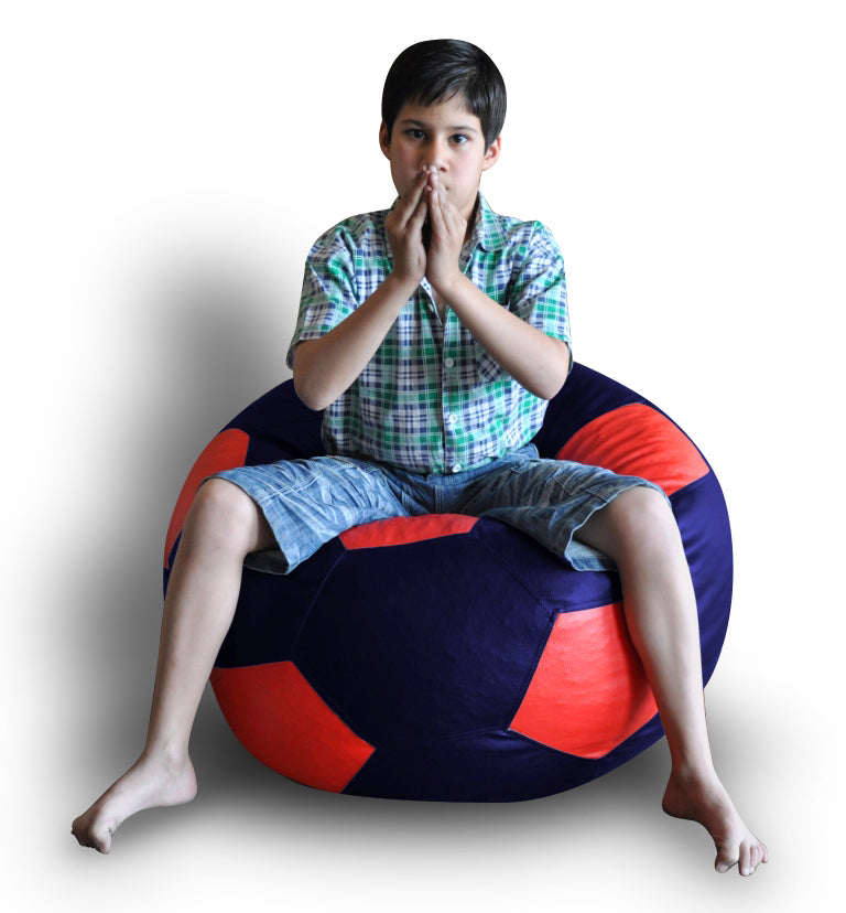 Style Homez Premium Leatherette Football Bean Bag XXL Size Blue-Red Color Filled with Beans Fillers