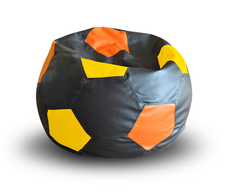 Style Homez Premium Leatherette Football Bean Bag XXL Size Black-Orange-Yellow Color Filled with Beans Fillers