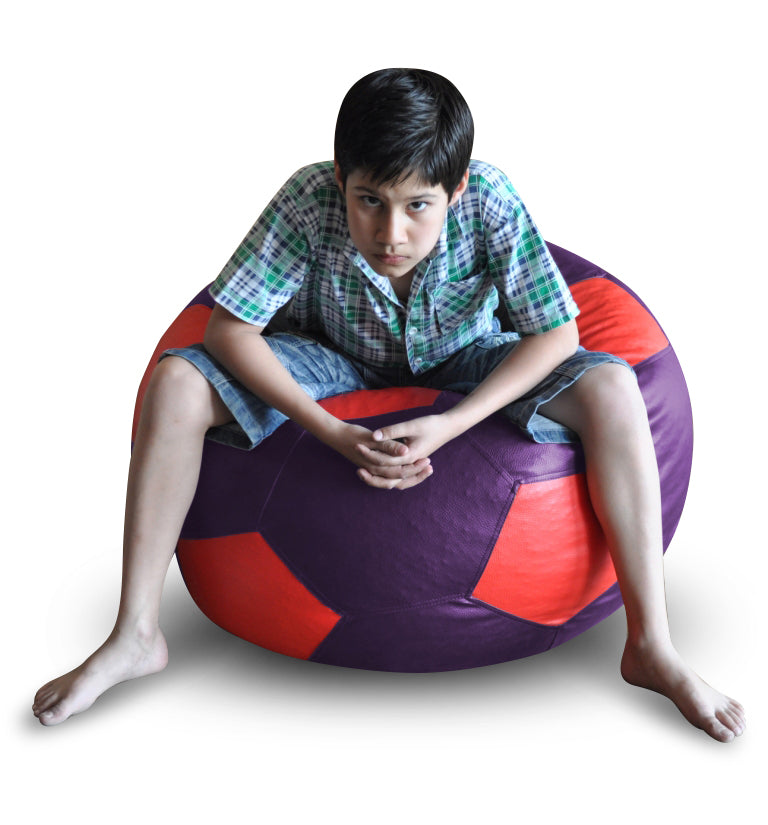 Style Homez Premium Leatherette Football Bean Bag XXL Size Purple-Red Color Filled with Beans Fillers