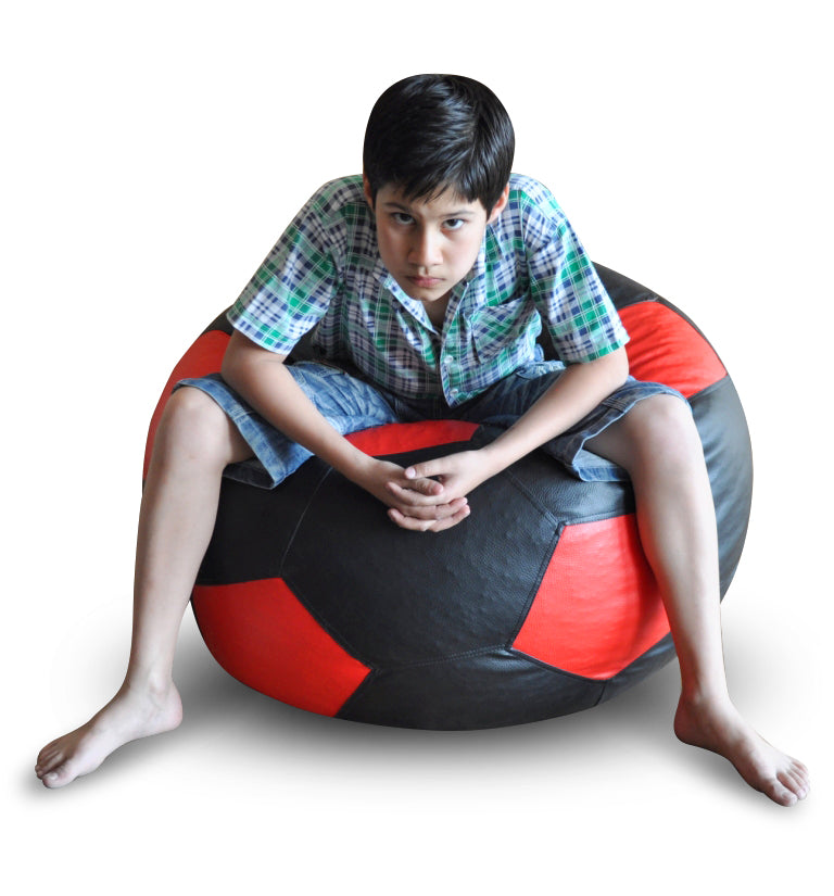 Style Homez Premium Leatherette Football Bean Bag XXL Size Black-Red Color Filled with Beans Fillers