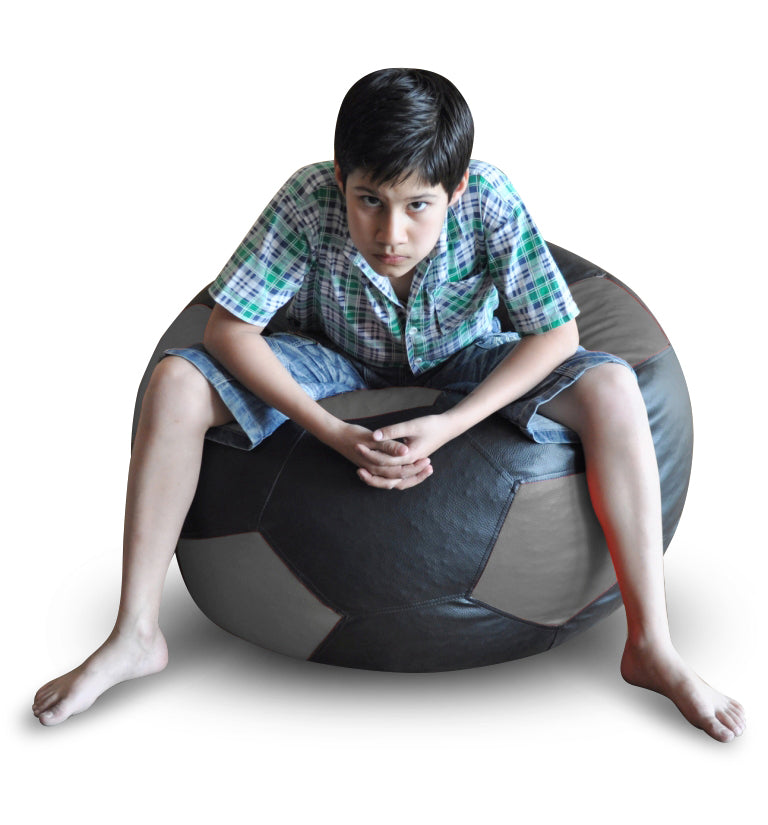 Style Homez Premium Leatherette Football Bean Bag XXL Size Black-Grey Color Filled with Beans Fillers