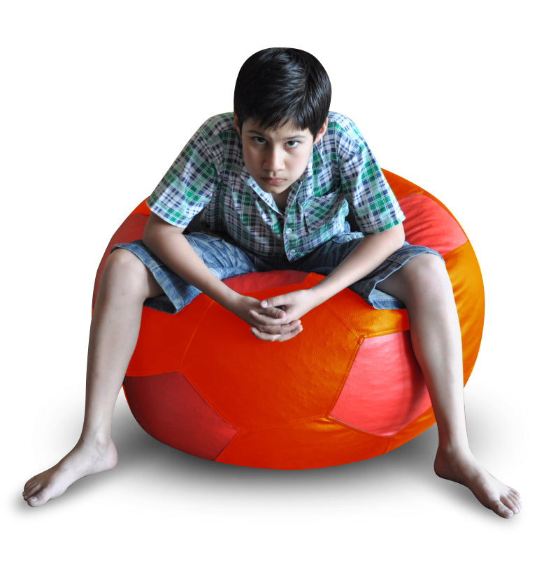 Style Homez Premium Leatherette Football Bean Bag XXL Size Orange-Red Color Filled with Beans Fillers