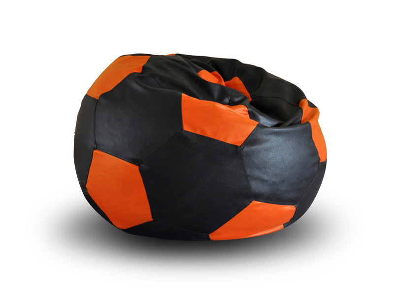 Style Homez Premium Leatherette Football Bean Bag XXL Size Black-Orange Color Filled with Beans Fillers