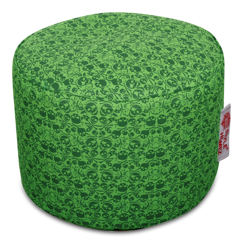 Style Homez Round Cotton Canvas Abstract Printed Bean Bag Ottoman Stool Large Cover Only, Green Color