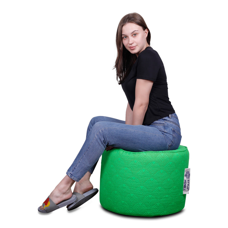 Style Homez Round Cotton Canvas Abstract Printed Bean Bag Ottoman Stool Large Cover Only, Green Color