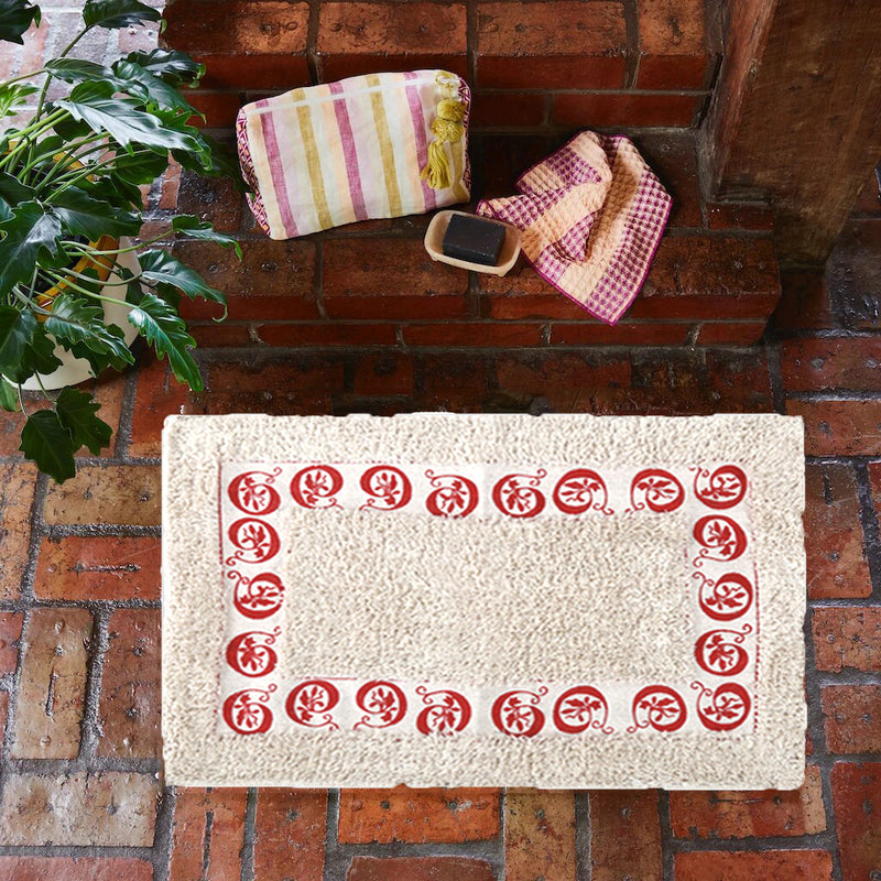 Style Homez Elegant 100%  Cotton Printed Bath Mat Medium Size  , Red Color and Premium Soft Fabric, 1 Piece
