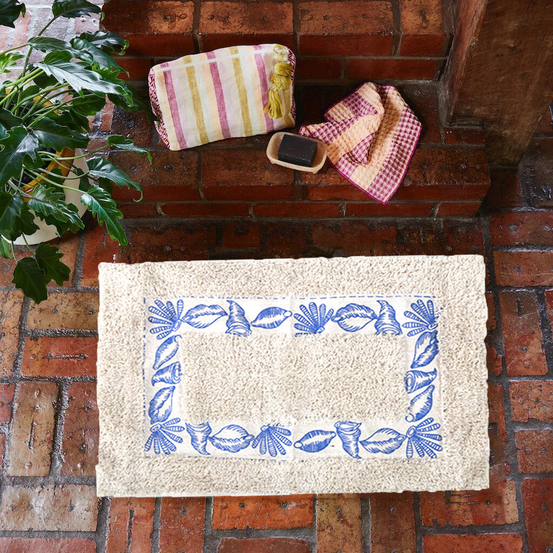 Style Homez Elegant 100%  Cotton Printed Bath Mat Medium Size  , Blue Color and Premium Soft Fabric, 1 Piece