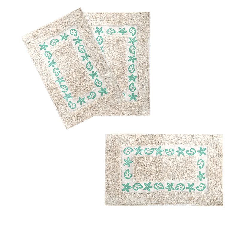 Style Homez Elegant 100%  Cotton Printed Bath Mat Medium Size  ,Green Color and Premium Soft Fabric, Set of 3