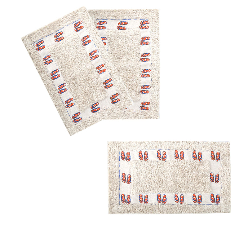 Style Homez Elegant 100%  Cotton Printed Bath Mat Medium Size  , Red Color and Premium Soft Fabric, Set of 3