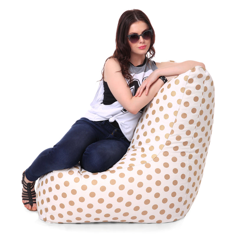 Style Homez Chair Cotton Canvas Polka Dots Printed Bean Bag XXL Size with Fillers