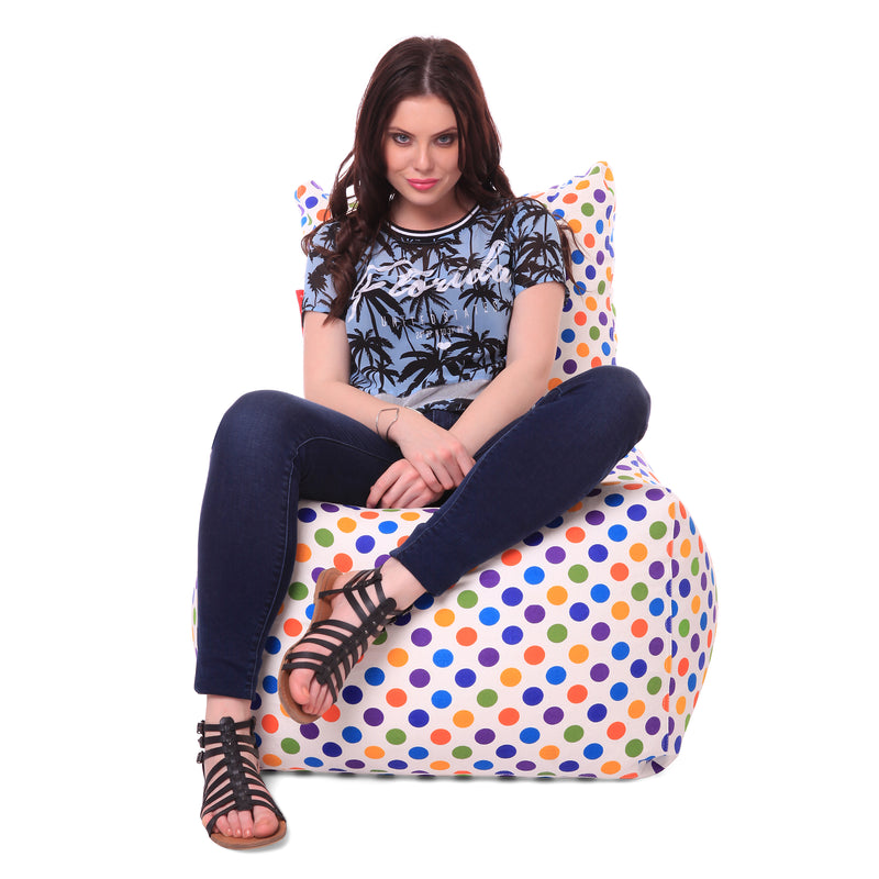 Style Homez Chair Cotton Canvas Polka Dots Printed Bean Bag XXL Size with Fillers