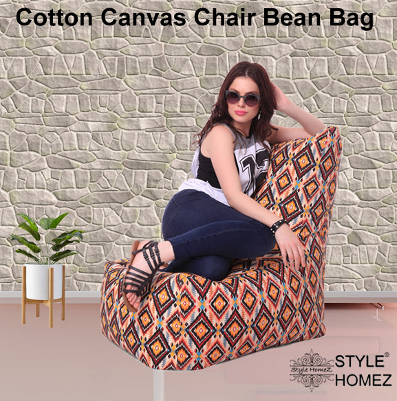 Style Homez Chair Classic Cotton Canvas Geometric Printed Bean Bag XXL Size Cover Only
