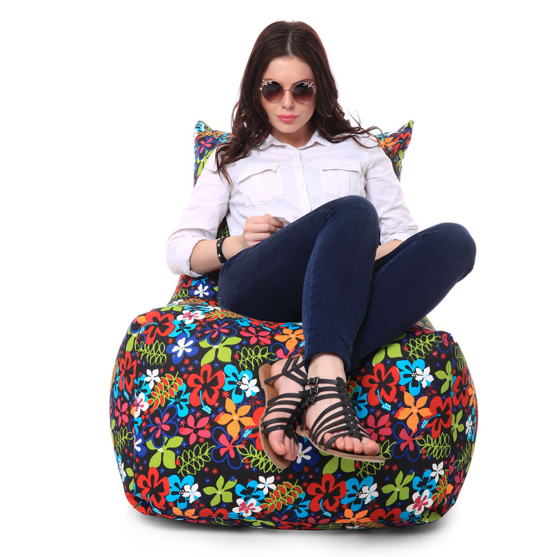 Style Homez Chair Classic Cotton Canvas Floral Printed Bean Bag XXL Size Cover Only