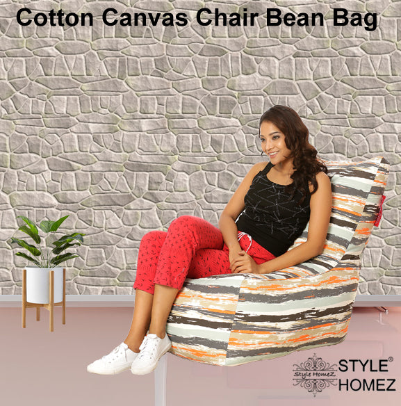 Style Homez Chair Cotton Canvas Stripes Printed Bean Bag XXL Size With Fillers