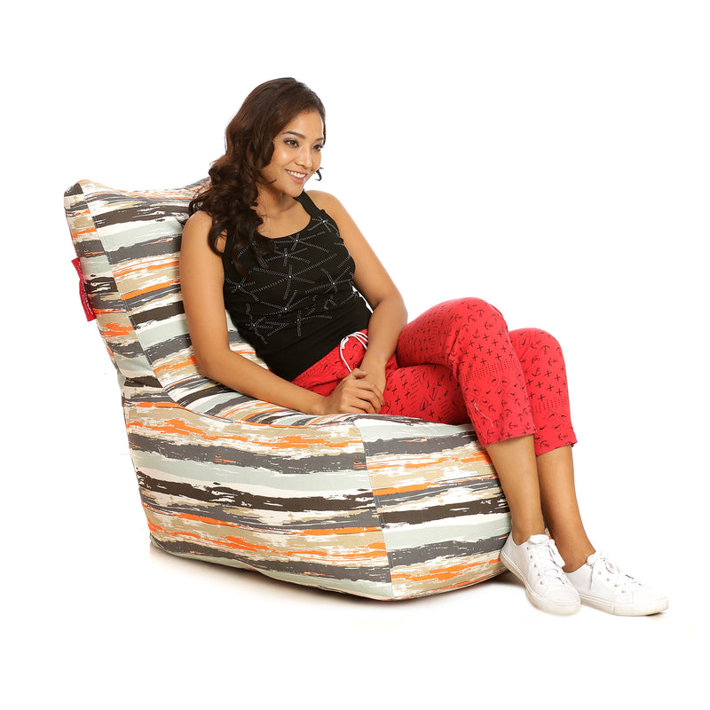 Style Homez Chair Cotton Canvas Stripes Printed Bean Bag XXL Size With Fillers