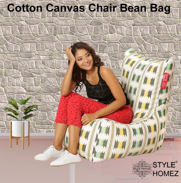 Style Homez Chair Classic Cotton Canvas IKAT Printed Bean Bag XXL Size Cover Only