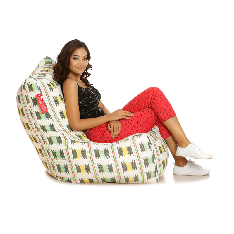 Style Homez Chair Cotton Canvas IKAT Printed Bean Bag XXL Size With Fillers