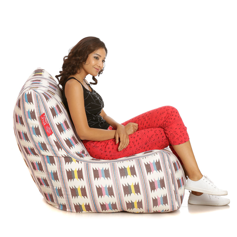 Style Homez Chair Cotton Canvas IKAT Printed Bean Bag XXL Size With Fillers
