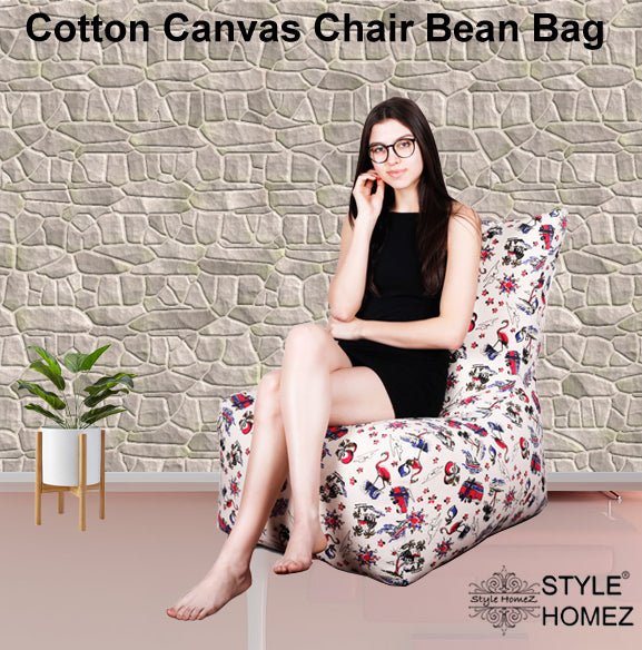Style Homez Chair Cotton Canvas Abstract Printed Bean Bag XL Size With Fillers