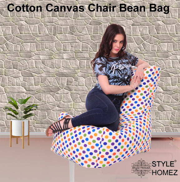 Style Homez Classic Chair Cotton Canvas Polka Dots Printed Bean Bag XXXL Size with Beans Fillers
