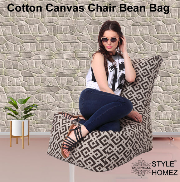 Style Homez Classic Chair Cotton Canvas Geometric Printed Bean Bag XXXL Size with Beans Fillers