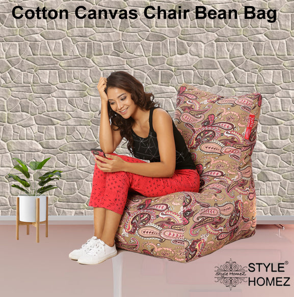 Style Homez Classic Chair Cotton Canvas Paisley Printed Bean Bag XXXL Size with Beans Fillers