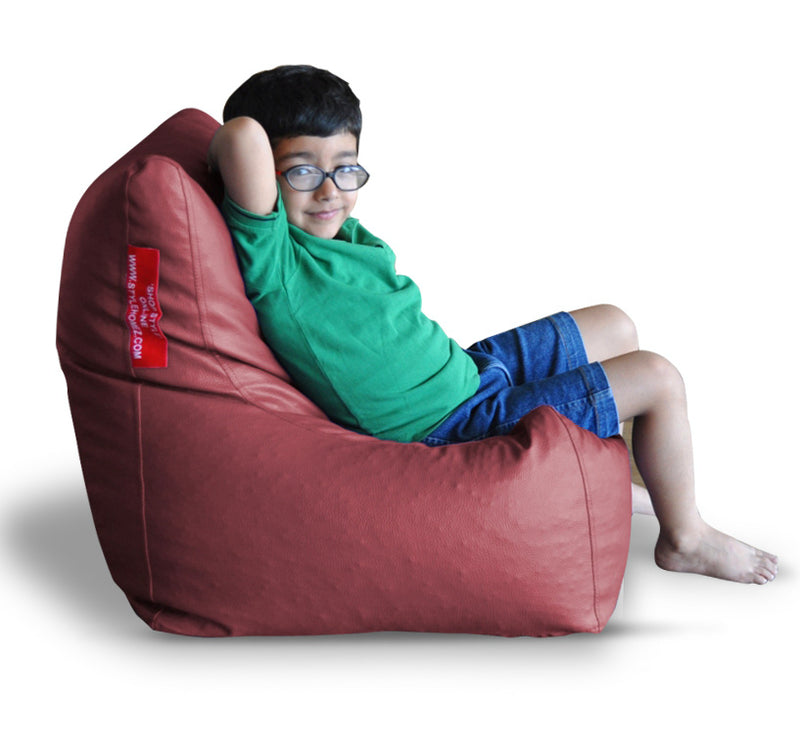 Style Homez Premium Leatherette Bean Bag L Size Chair Maroon Color Filled with Beans Fillers