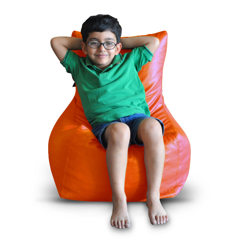 Style Homez Premium Leatherette Bean Bag L Size Chair Orange Color Filled with Beans Fillers