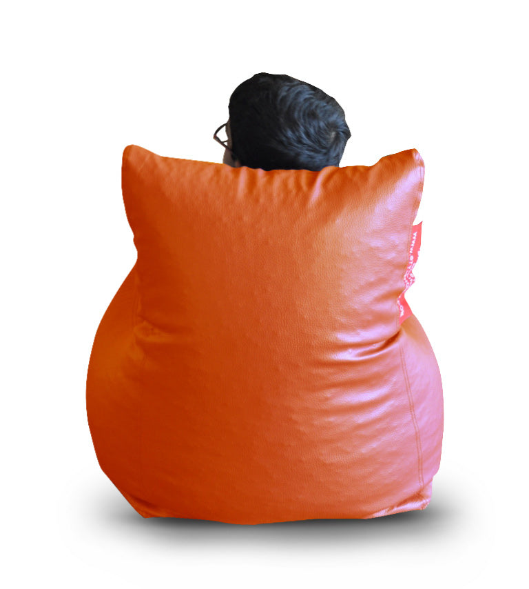 Style Homez Premium Leatherette Bean Bag L Size Chair Orange Color Filled with Beans Fillers