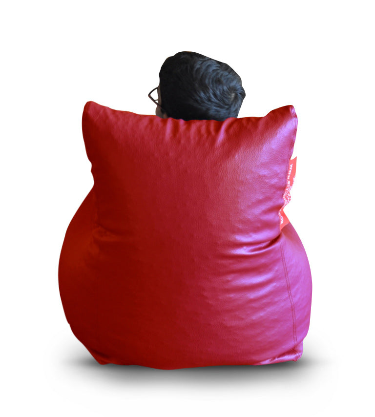 Style Homez Premium Leatherette Bean Bag L Size Chair Red Color Filled with Beans Fillers