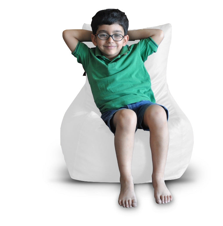 Style Homez Premium Leatherette Bean Bag L Size Chair White Color Filled with Beans Fillers