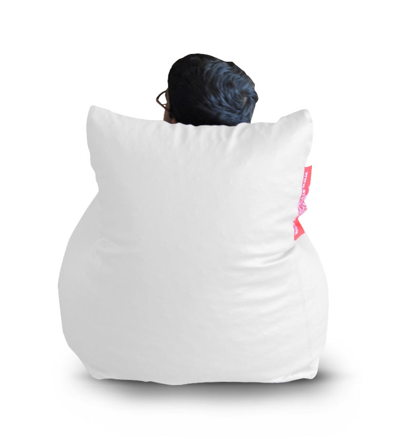 Style Homez Premium Leatherette Bean Bag L Size Chair White Color Filled with Beans Fillers