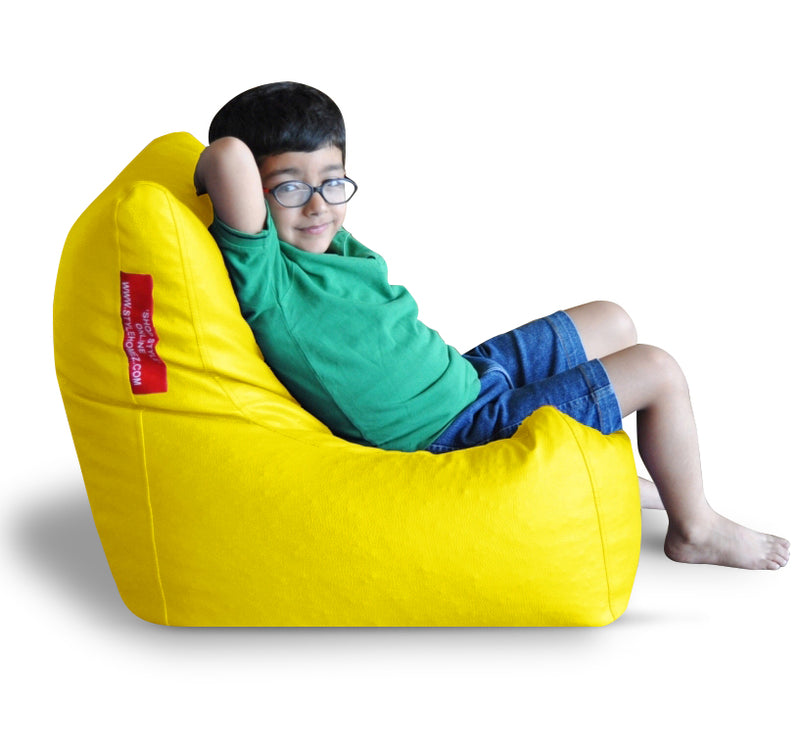 Style Homez Premium Leatherette Bean Bag L Size Chair Yellow Color Filled with Beans Fillers