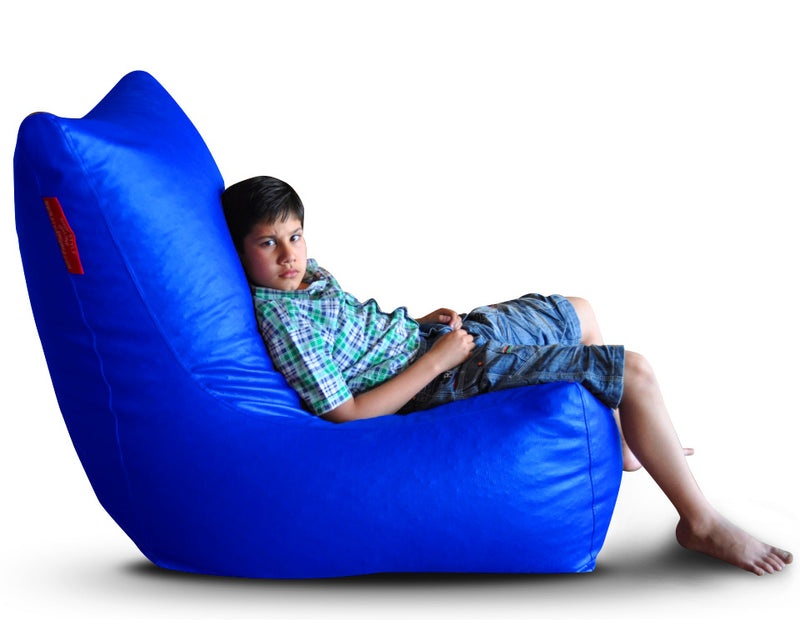 Style Homez Premium Leatherette XXL Bean Bag Chair Blue Color Filled with Beans Fillers