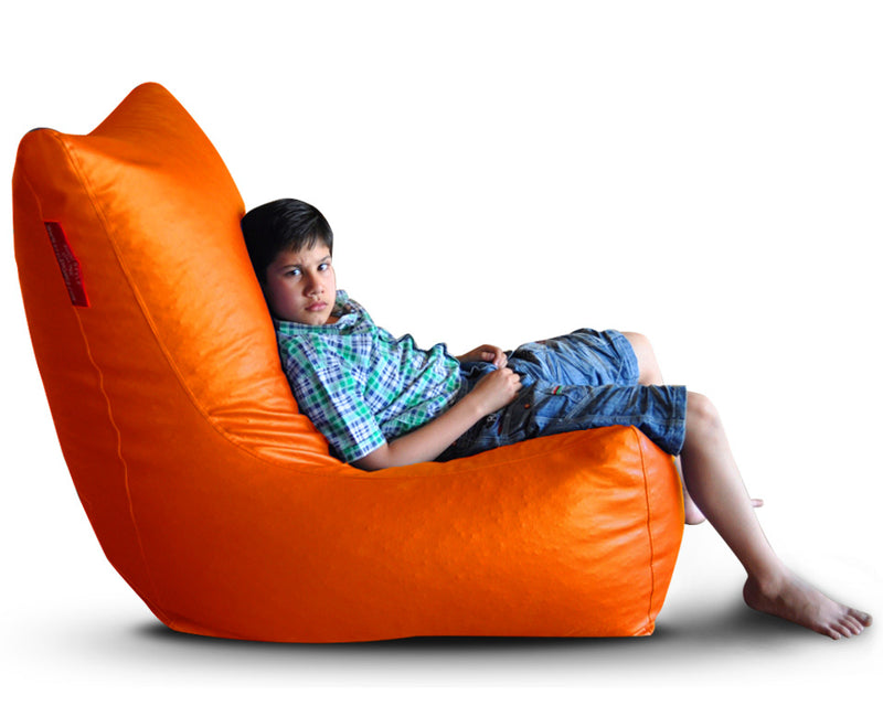 Style Homez Premium Leatherette XXL Bean Bag Chair Orange Color Filled with Beans Fillers