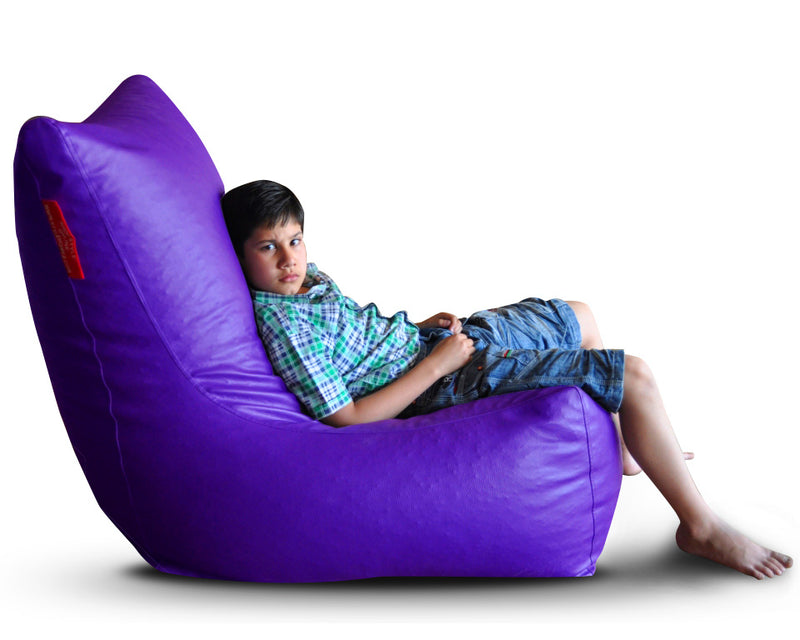 Style Homez Premium Leatherette XXXL Bean Bag Chair Purple Color Filled with Beans Fillers