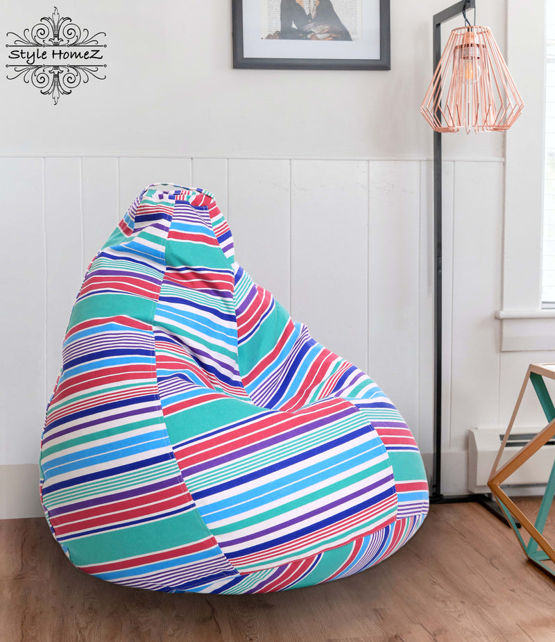 Style Homez Classic Cotton Canvas Stripes Printed Bean Bag XL Size Filled with Beans Fillers