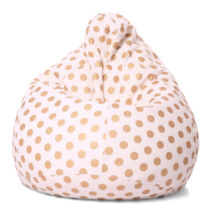 Style Homez Classic Cotton Canvas Polka Dots Printed Bean Bag XL Size Filled with Beans Fillers