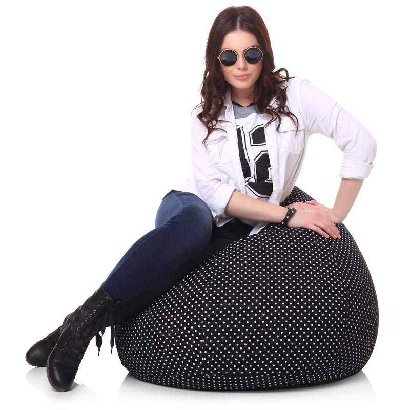 Style Homez Classic Cotton Canvas Polka Dots Printed Bean Bag XL Size Cover Only